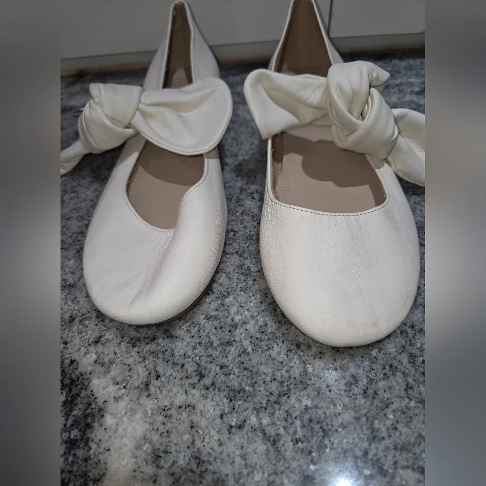 Zara Kids Dressy Cream Ballet Flats With Bow Size 3